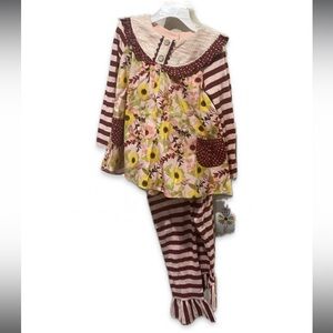 Counting Daisies Set Toddler 5 Peter Pant Neck Floral Print Top Striped Pants
